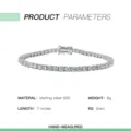 925 Silber Moissanit Tennis Armband 3mm D Farbe Glänzendes Hip Hop Schmuckstück für Damen Herren - 925er Silber / 3mm 7 Zoll