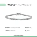 Klassisches 925er Sterlingsilber Tennisarmband mit funkelnden Zirkonia Steinen, 7.5 Zoll. - 925er Silber / 3mm 7.5 Zoll