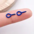 Colorful metal screw eye pins for DIY jewelry making, blue finish size variant view. - Dark Blue