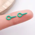 Green painted metal eye screws, small DIY jewelry accessories for handmade necklaces and bracelets. - Cyan Green
