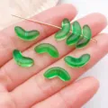 Green glass leaf beads straight hole loose beads DIY bracelet jewelry making accessories - Leaf / 6.5x14x3mm (1 Piece) / Transparent Dark Green