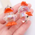 Cute transparent UV iridescent acrylic duck charms for DIY jewelry making and keychains - 3D Duck Pendant (27334) / 1 Piece (39x25mm) / Clear White