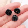 Perles en verre lotus noir pour fabrication de bijoux DIY, breloques forme fleur. - Capsule et Graine de Lotus / Lot de 1 Pièce (10x7mm) / Noir
