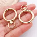 Gold metal spring gate ring keychain clip DIY bag accessory hook hardware pendant charm. - Round Keychain with Ring and Circle Loop / 1 Piece (37.5x26mm) / KC Gold