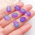 Gradient glass tulip loose beads for DIY bracelet jewelry making, straight hole flower beads. - Tulip / 11x8.5mm (1 Piece) / Transparent Blue Purple Gradient