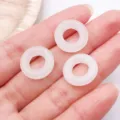 White glass ping an kou ring DIY jewelry accessory pendant, smooth round jade style craft bead. - Large Hole Donut Ring / 1 Piece (16mm) / White