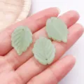 Light green leaf glass pendant DIY jewelry accessory, beautiful craft charm for handmade necklace. - Tea Strawberry Leaf / 1 Piece (24x17mm) / Light Green