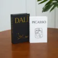 Decorative faux book set with modern linen texture, gold stamping, and artistic design. - Folding Style - Shipped Flat / Medium Black DALI + Small White PICASSO