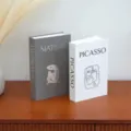 Decorative fake books set with linen texture artistic minimalist modern home decor style. - Folding Style - Shipped Flat / Medium Dark Grey MATISSE + Small White PICASSO