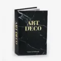 Black marble decorative storage book box, gold stamped Art Deco design openable container. - Art Deco