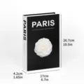 Decorative fake book storage box with white camellia flower and Paris print for coffee table. - Folding Style (Assembly Required) / #DH-BL