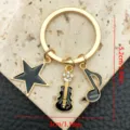 Gold metal keychain with star guitar and music note charms, fashion accessories. - Music Key Ring (LS128) / 1 Piece Set (7.5g)