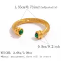 Edelstahl gedrehte Kabelring mit grünen Steinenden verstellbare Größe Modeschmuck Damen. - Verstellbare Offene Größe / Goldbasis Malachit-Stil (JY260601-2)