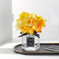 Yellow hydrangea flameless aroma diffuser bottle with black ribbon and 50ml essential oil. - Gardenia - 50ml