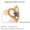 Goldener Edelstahlring mit blauem Trockenblumenherz, elegante offene verstellbare Ring. - Verstellbare Offene Größe / Blaue Trockenblume (JY260624-4)