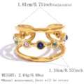 Edelstahl mehrschichtiger breiter Ring mit bunten Zirkoniasteinen, verstellbare Passform. - Verstellbar Offen / Mehrschichtiges Breites Band Mit Bunten Diamanten (JY260526-7)