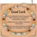 Adjustable beaded bracelet with Tiger Eye, Citrine, and Green Aventurine stones - Good Luck Theme