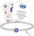 Silver beaded evil eye charm bracelet displayed on a meaningful blessing message card - Evil Eye Pendant Style / Silver
