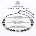 Adjustable crystal energy beaded bracelet displayed on descriptive protection card - Multi-gemstone Energy Protection Bracelet