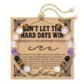 Adjustable natural stone beaded bracelet with amethyst and tiger eye on a gift card. - Inspirational - Don't Let The Hard Days Win (Gold)