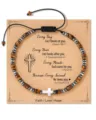 Handmade adjustable tiger eye beaded bracelet with silver cross charm on religious gift card - Silver Cross Tiger Eye Bracelet