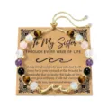Detail view of adjustable gemstone beaded bracelet on a To My Sister gift card. - To My Sister - Gold Wave Style