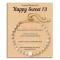 Natural crystal gemstone beaded adjustable bracelet with Happy Sweet 13 wish card - 13th Birthday Moonstone (Model 1)
