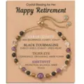 Adjustable natural stone bead bracelet for retirement with Tiger Eye and Amethyst stones - Happy Retirement Tiger Eye And Amethyst
