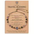 Adjustable Amethyst and Tiger Eye beaded bracelet with Evil Eye charm on card - Travel Blessing Natural Stone