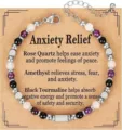 Natural Rose Quartz and Amethyst beaded bracelet for anxiety relief on display card - Anxiety Relief Theme