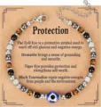 Adjustable Tiger Eye and Evil Eye beaded protection bracelet on card for gift giving - Protection Theme (Blue Evil Eye)
