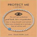 Silver beaded evil eye bracelet with protective blessing card for good luck and love - Protect Me Theme Style / Silver