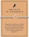 Silver beaded bracelet featuring a dragonfly charm on an inspirational kraft gift card - Believe in Yourself Theme Style / Silver