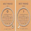 Matching silver beaded best friend bracelets with sun and moon charms on gift cards - Sun and Moon Bracelet Set / Silver