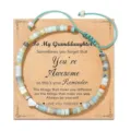 Adjustable colorful square bead bracelet with silver heart charm on gift card - To My Granddaughter Style / Multicolor