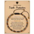 Triple protection adjustable bracelet with tiger's eye, hematite, and black tourmaline beads - Triple Protection Natural Stone Woven Bracelet