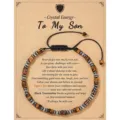 Adjustable natural tiger's eye and hematite beaded bracelet with gift card for son - To My Son Natural Stone Protection Bracelet (Model 1)