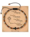 Tiger eye beaded cross bracelet with inspirational card for faith, love and hope - Black Cross Matte Stone Bracelet