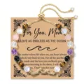Adjustable natural stone bead bracelet for Mom with gold wave charm and gift card - For You Mom - Gold Wave Style