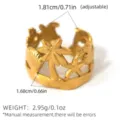 Goldener Edelstahl Strand Ring mit Palme und Muschel Motiv, flexibel verstellbare Grösse. - Offen Verstelbar / Palme Seestern (A1-5-250507-1)