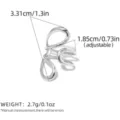 Detalle de un anillo geométrico de plata irregular que muestra dimensiones precisas. - Estilo de Línea Asimétrica Geométrica