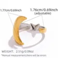 Anillo abierto de estrella luna de acero inoxidable, joyería de moda bicolor ajustable mujer. - Abierto Ajustable / Anillo Abierto Bicolor Estrella Luna (A19-4-2601048)