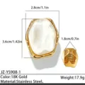 Bague en acier inoxydable plaqué or 18K vintage avec pierre ambre résine, bijou élégant. - Style Marbre Faux Ambre (JZ-YS908-1) / Bague Ouverte Plaqué Or 18K