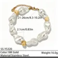 Bracelet de perles imitations baroques en acier inoxydable avec finition or 18k mode. - Style Bloc Beige Irrégulier (SS-YS320)