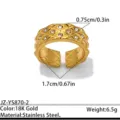 Bague ouverte matelassée strass en acier inoxydable plaqué or 18K bijou mode géométrique - Style Matelassé / Or