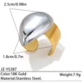 Anillo abierto de lágrima en dos tonos de acero inoxidable, estilo lujo minimalista. - Bicolor Oro y Plata