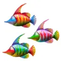 Vista dettagliata di arte murale di pesce tropicale in metallo colorato, decorazione in ferro. - Decorazione da parete pesce grande 36*28 cm / Set di 3 pesci grandi