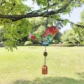 Ornamento sospeso carillon vento uccello vetro metallo, bellissimo dettaglio giardino. - Campana per Uccelli / 35cm / Rosso