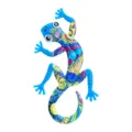 Dettaglio decorazione murale geco in ferro colorato, lucertola di metallo per giardino. - Geki stampati - Blu