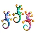 Close-up details of the colorful metal gecko wall art featuring vibrant gradient finishes. - 28x17cm / 3-Piece Regular Color Sets